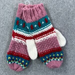 Arizona Jean Co Knit Mittens One Size Pink Teal New
